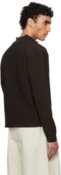 AMOMENTO Brown Mock Neck Zip-Up Cardigan