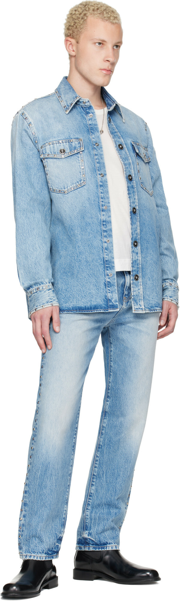 Versace Blue Studded Denim Shirt