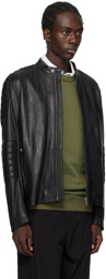 BOSS Black Quilted Leather Bomber Jacket