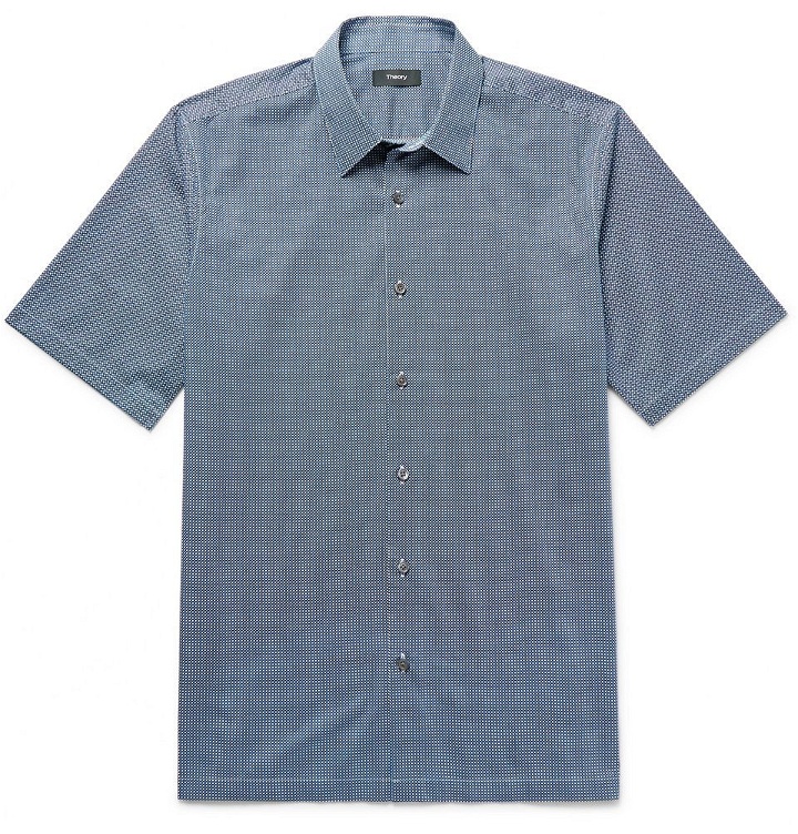 Photo: Theory - Menlo Slim-Fit Printed Stretch-Cotton Shirt - Blue