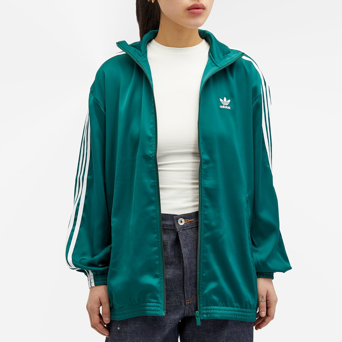 ◆adidas◆ satin track top green IP0699 Adidas Women's Satin Track Top in Collegiate Green adidas