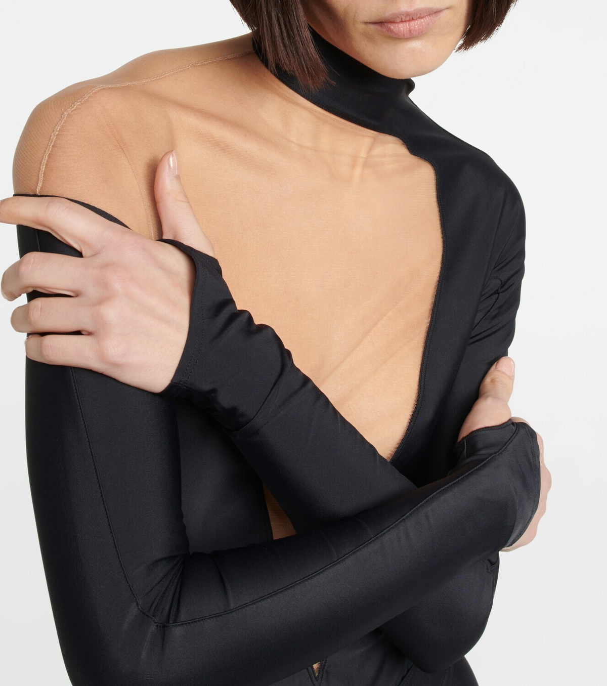 Mugler Asymmetric paneled bodysuit in Black