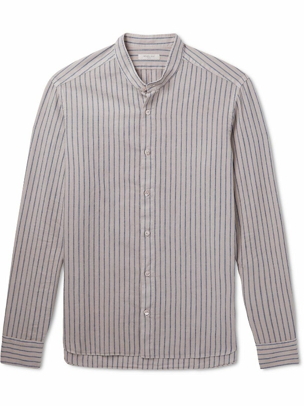 Photo: Boglioli - Grandad-Collar Striped Linen and Cotton-Blend Shirt - Neutrals