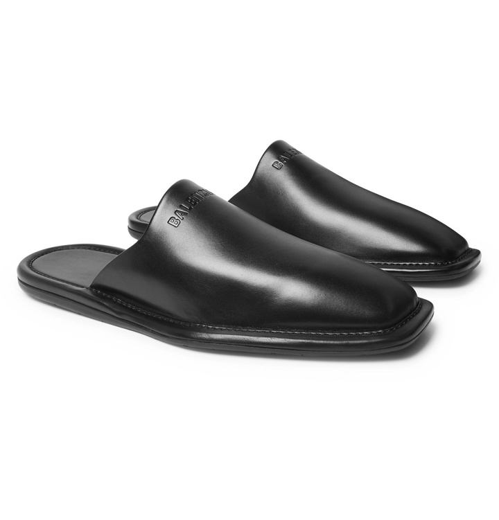 Photo: Balenciaga - Logo-Debossed Leather Backless Loafers - Black