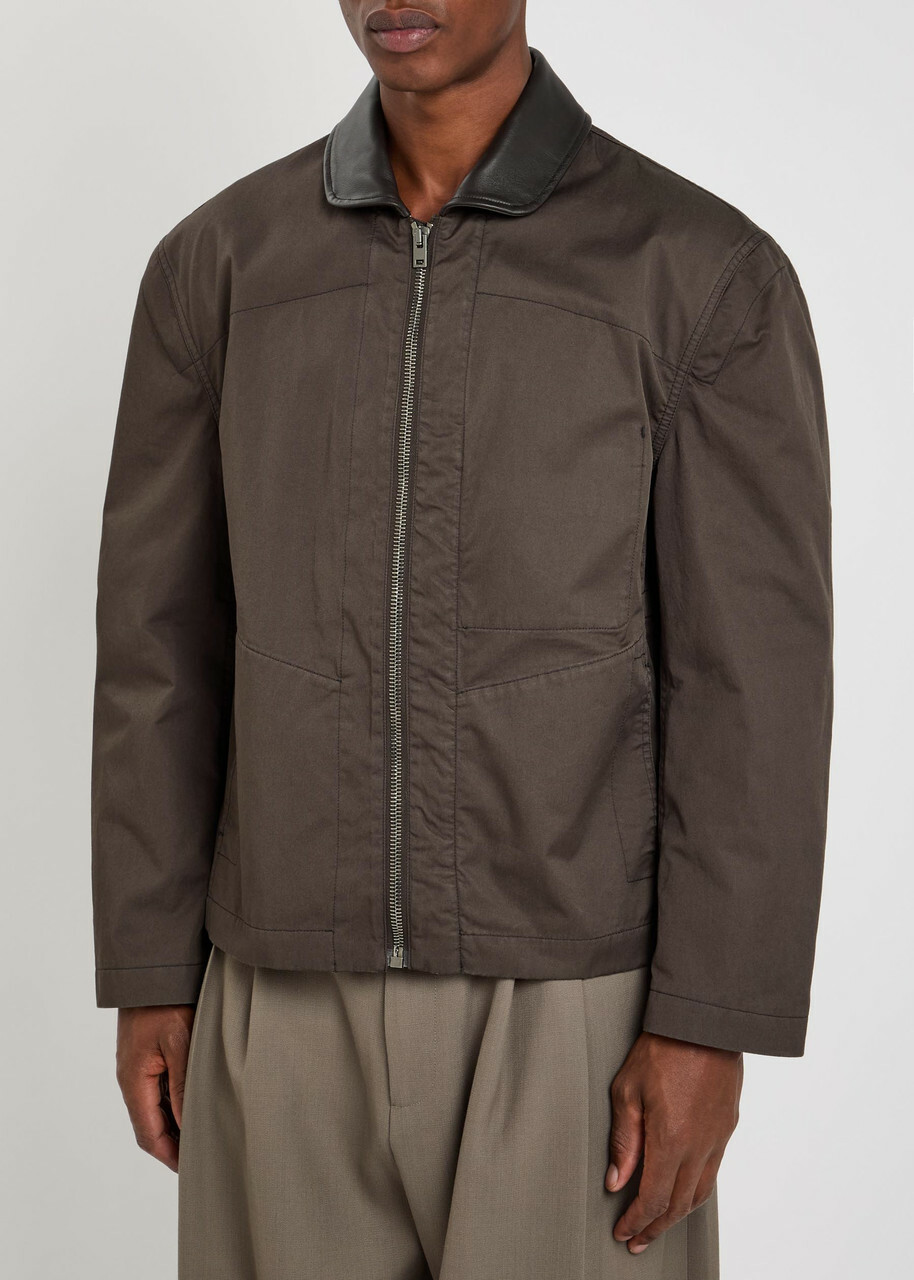 Lemaire Leather-collar Cotton Jacket Brown