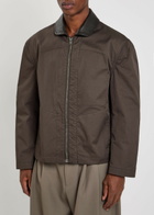 Lemaire Leather-collar Cotton Jacket Brown