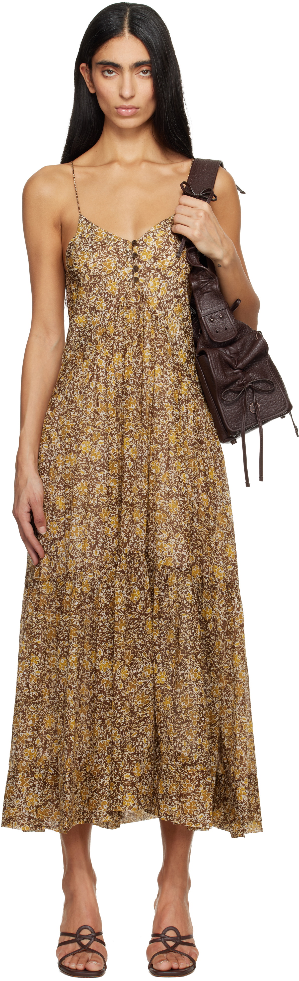 Isabel Marant Etoile Brown & Khaki Sabba Midi Dress