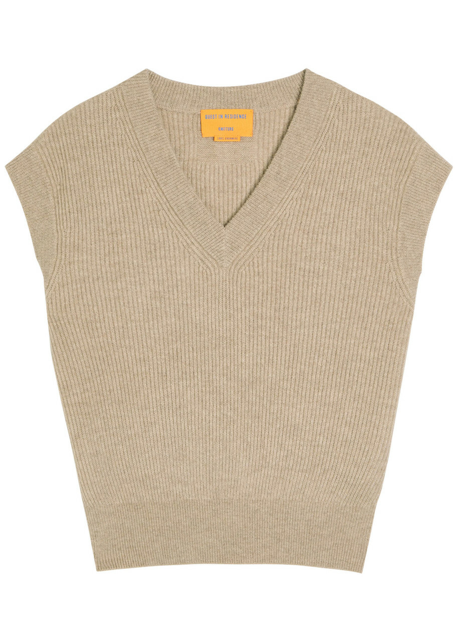 Guest In Residence Ribbed Cashmere Vest Taupe