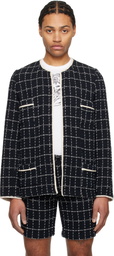 Anna Sui Navy Windowpane Tweed Jacket