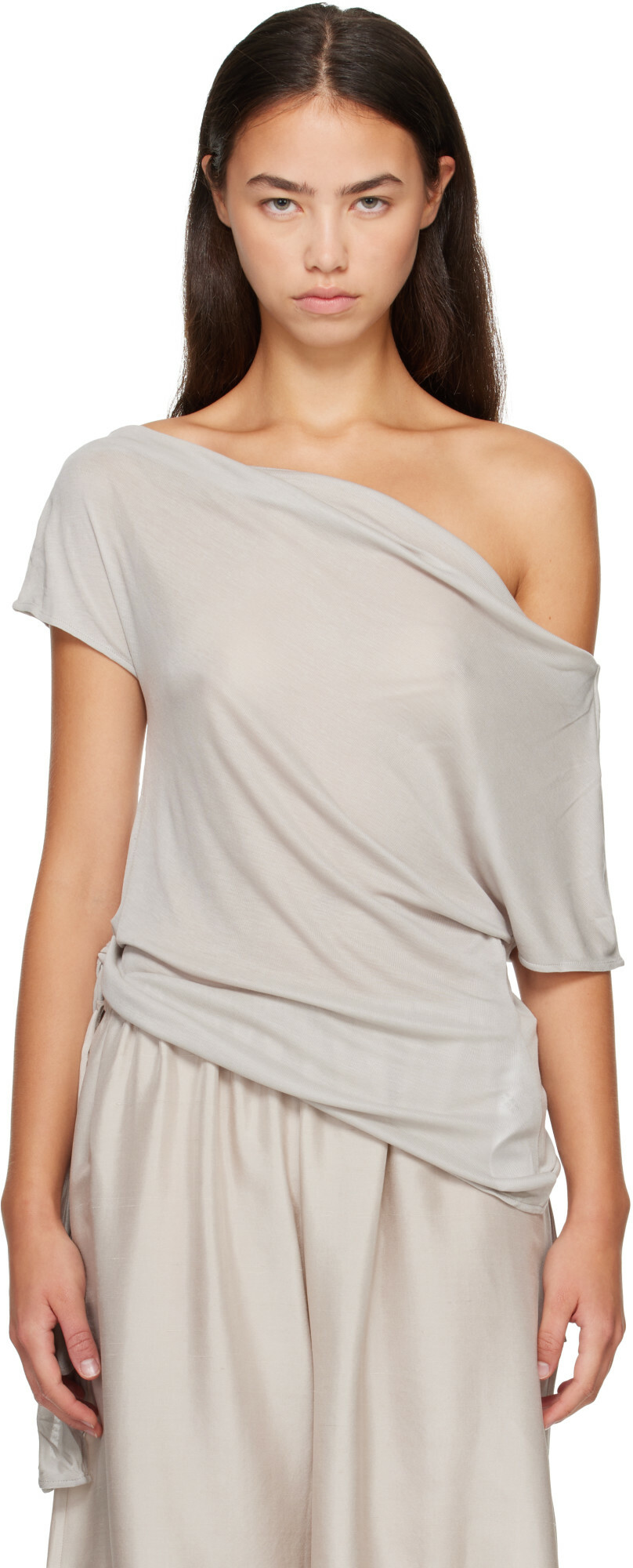 St. Agni Gray Fine Jersey Off Shoulder Top