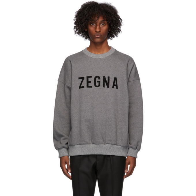Photo: Fear of God Ermenegildo Zegna Grey Oversized Logo Sweatshirt