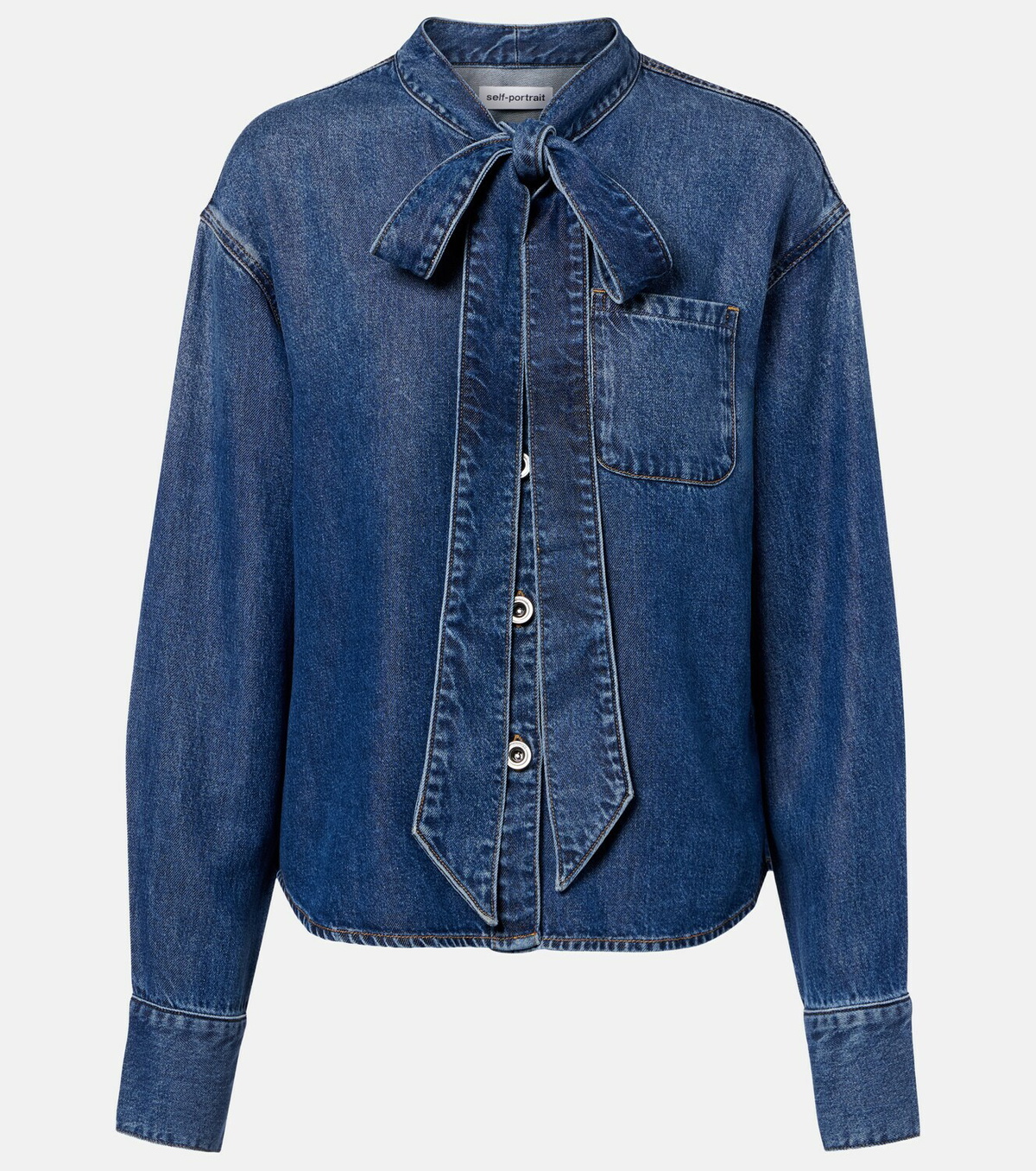 Self-Portrait Bow-detail denim shirt