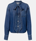 Self-Portrait Bow-detail denim shirt