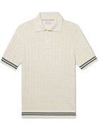 Brunello Cucinelli - Striped Ribbed Cotton and Linen-Blend Polo Shirt - Neutrals