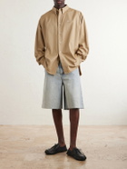 LOEWE - Wide-Leg Anagram-Embroidered Denim Shorts - Blue