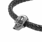 Alexander McQueen Men's Leather Skull Bracelet in Black/Silver