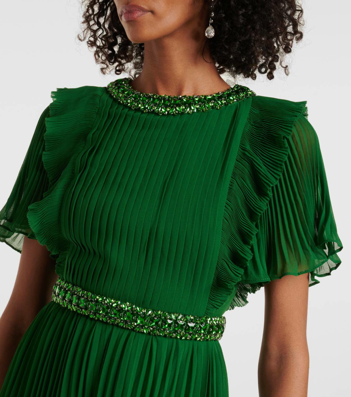 関税込【Self-portrait】Crystal-embellished ruffled gown Crystal-embellished ruffled gown in green - Self Portrait