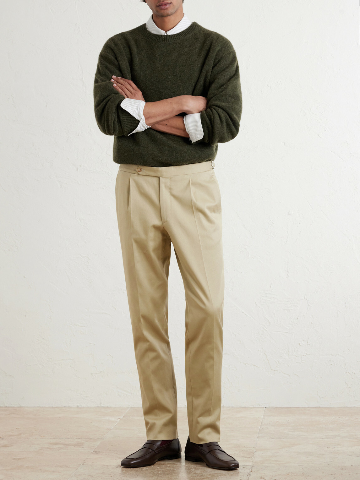 De Petrillo - Straight-Leg Cotton-Blend Twill Trousers - Neutrals