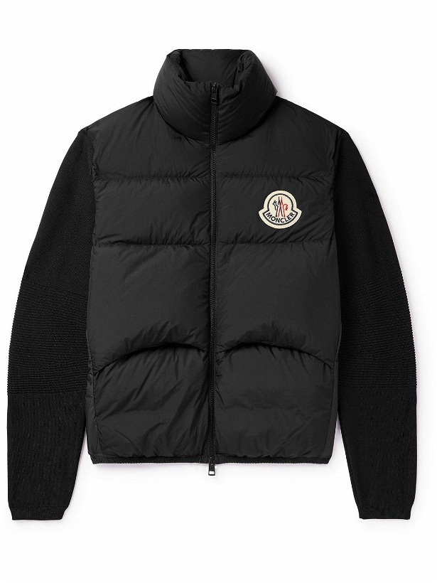 Photo: Moncler - Slim-Fit Logo-Appliquéd Ribbed-Knit and Quilted Shell Down Zip-Up Cardigan - Black