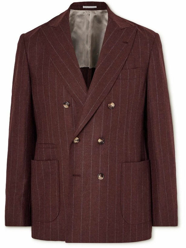 Photo: Brunello Cucinelli - Double-Breasted Pinstriped Wool, Mohair and Cashmere-Blend Suit Jacket - Red