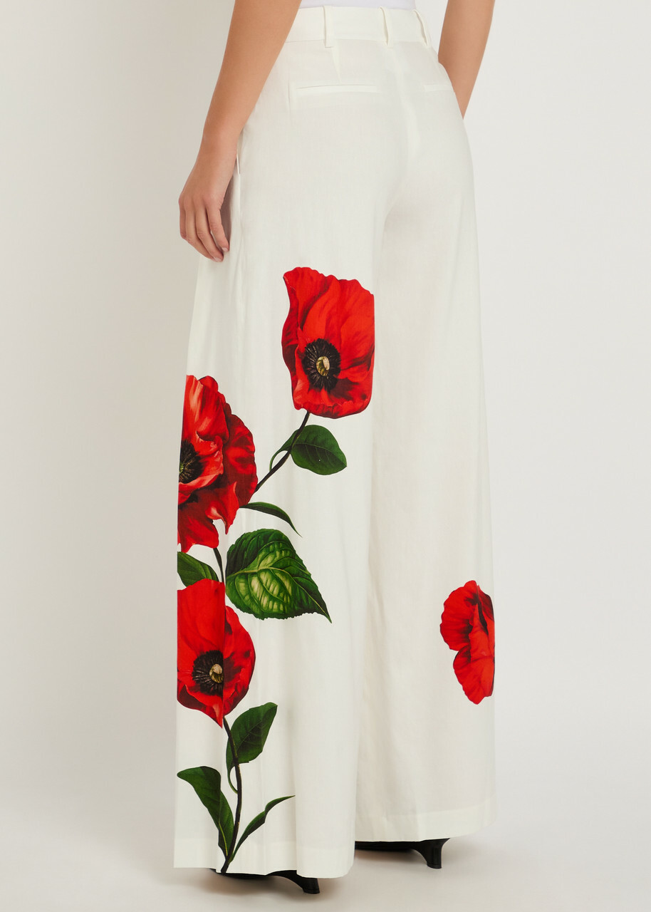 Alice + Olivia Blaire Floral-print Pleated Wide-leg Trousers White And Red