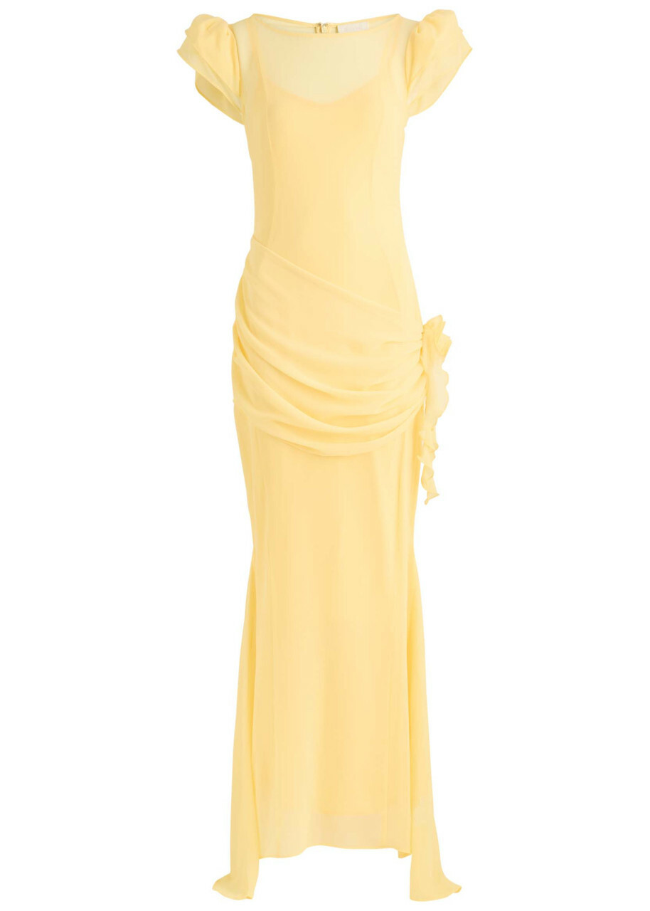 DE LA Vali Florentine Chiffon Maxi Dress Yellow