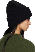 GANNI Black Oversized Wool Rib Knit Beanie