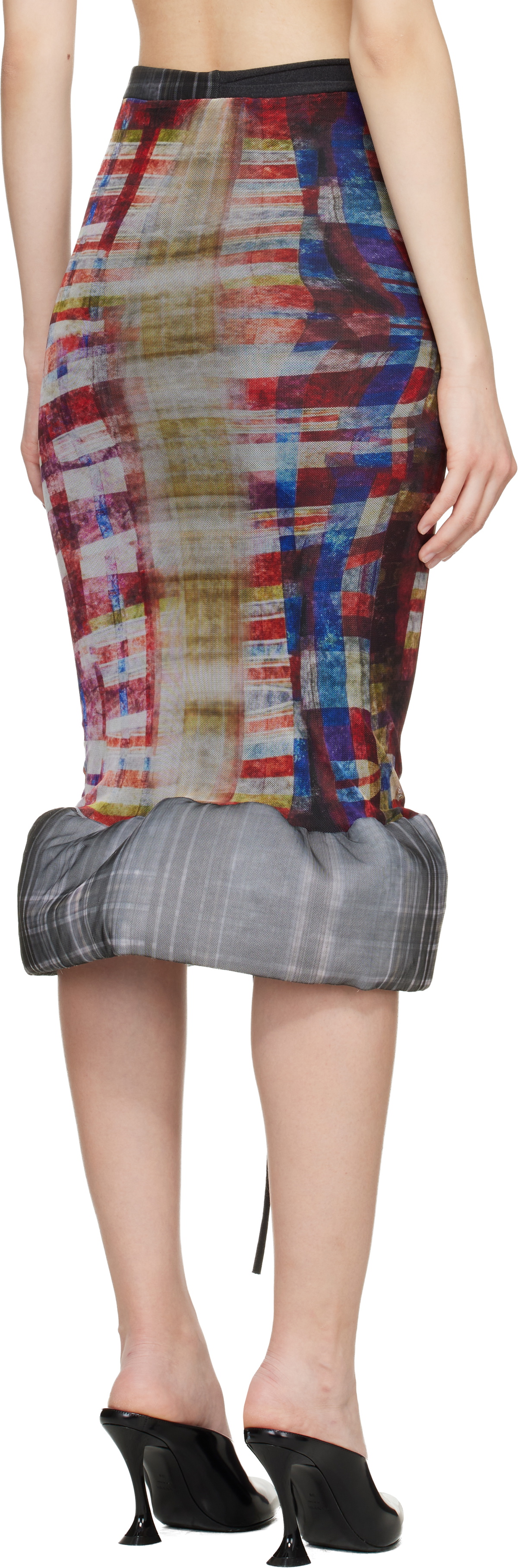 Ottolinger Red & Gray Mesh Padded Midi Skirt