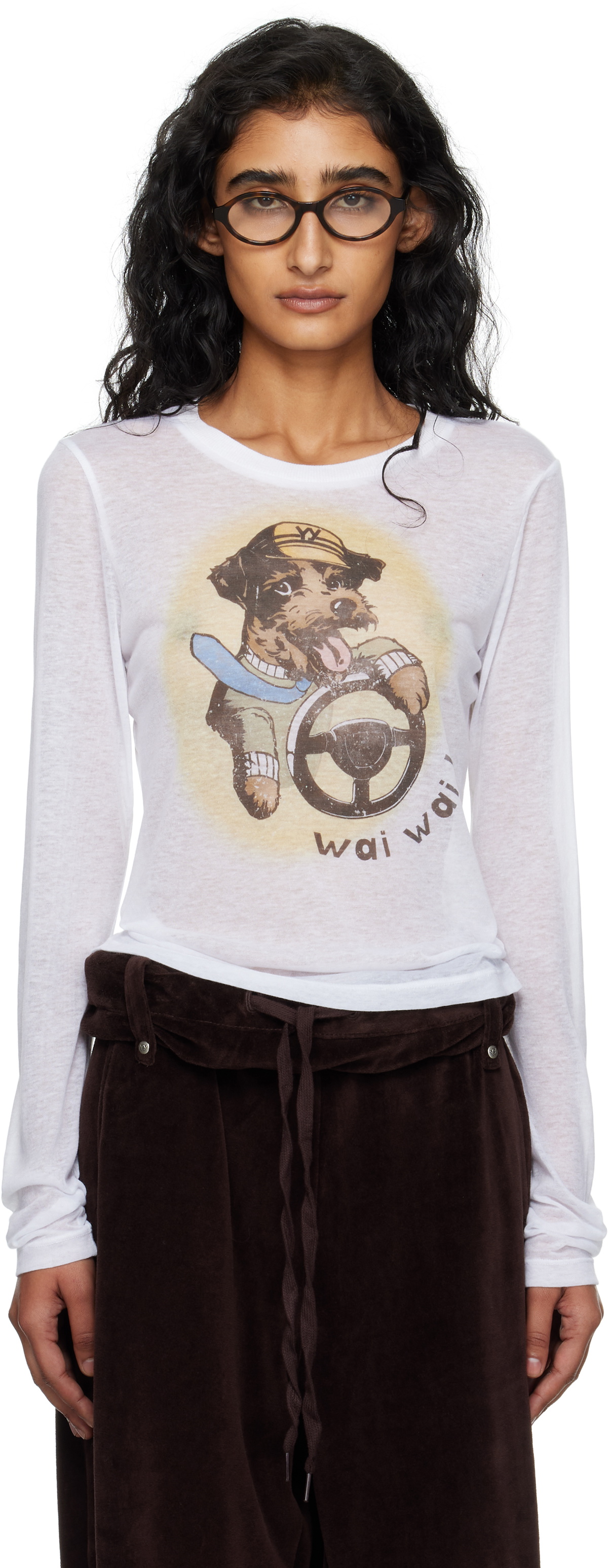 トップス OPEN YY TEE, WHITE OPEN YY White Printed T-Shirt OPEN YY