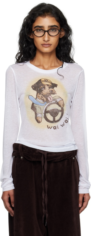 Photo: OPEN YY White Pet Club Sheer Long Sleeve T-shirt