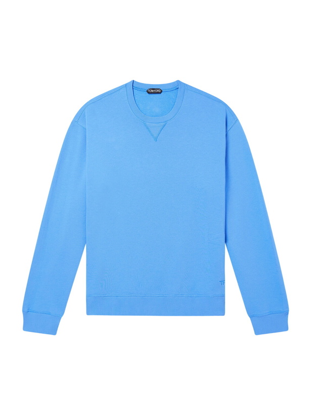 Photo: TOM FORD - Logo-Embroidered Cotton-Jersey Sweatshirt - Blue