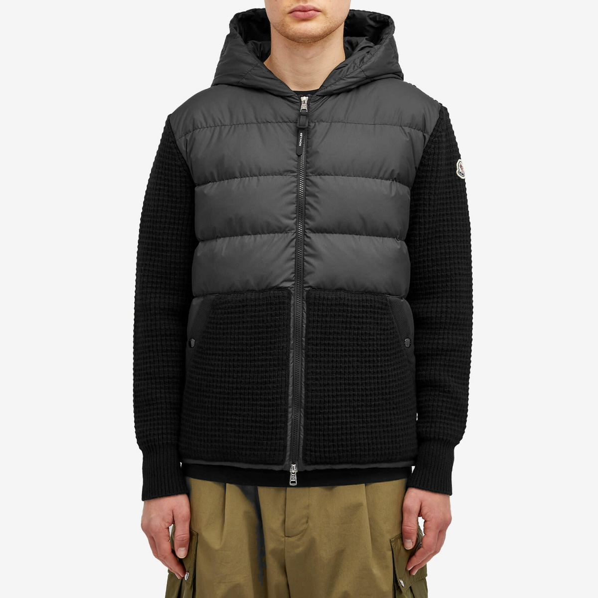 Moncler Men's Down Knit Waffle Jacket in Black Moncler