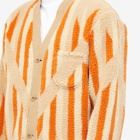 Beams Plus Men's Native Rag Pattern Boa Fleece Cardigan in Beige