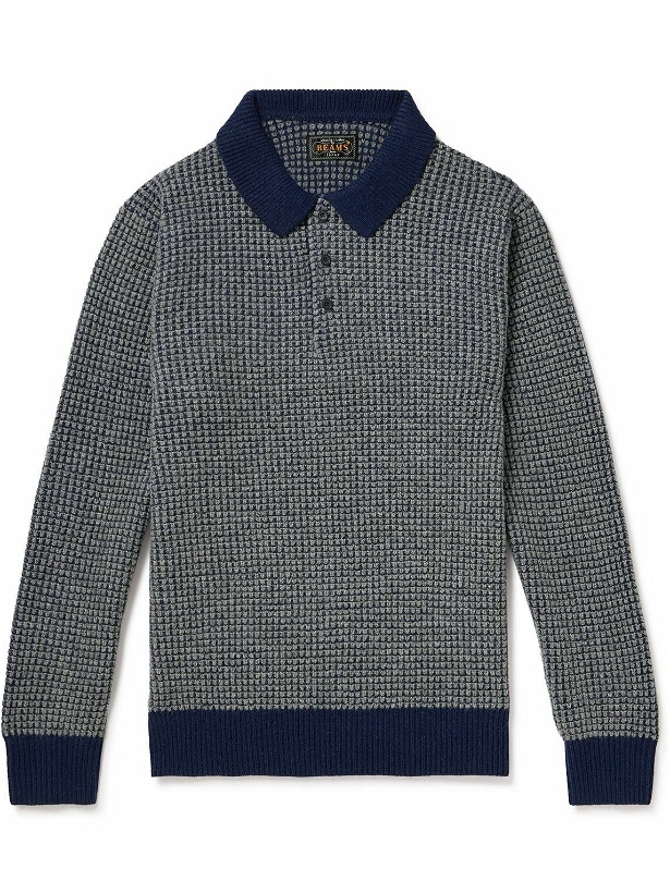 Photo: Beams Plus - Waffle-Knit Wool Polo Sweater - Blue