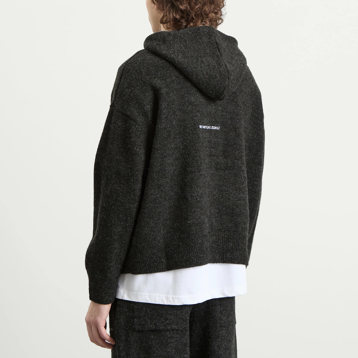MKI Men's Mohair Blend Knit Zip Hoodie in Charcoal