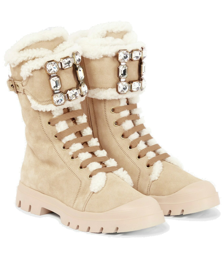 Photo: Roger Vivier Walky Viv' shearling-trimmed suede combat boots