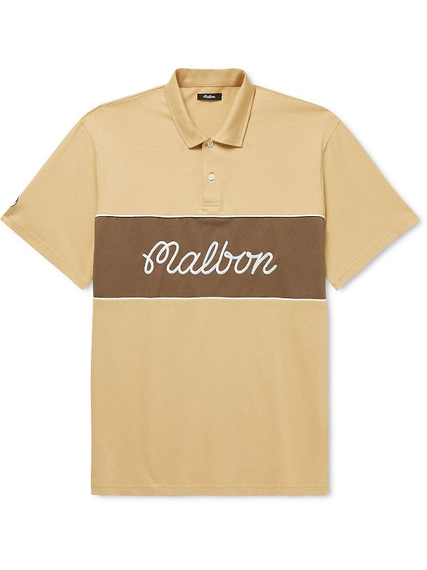 Photo: Malbon Golf - Logo-Embroidered Colour-Block Cotton-Jersey Golf Polo Shirt - Neutrals