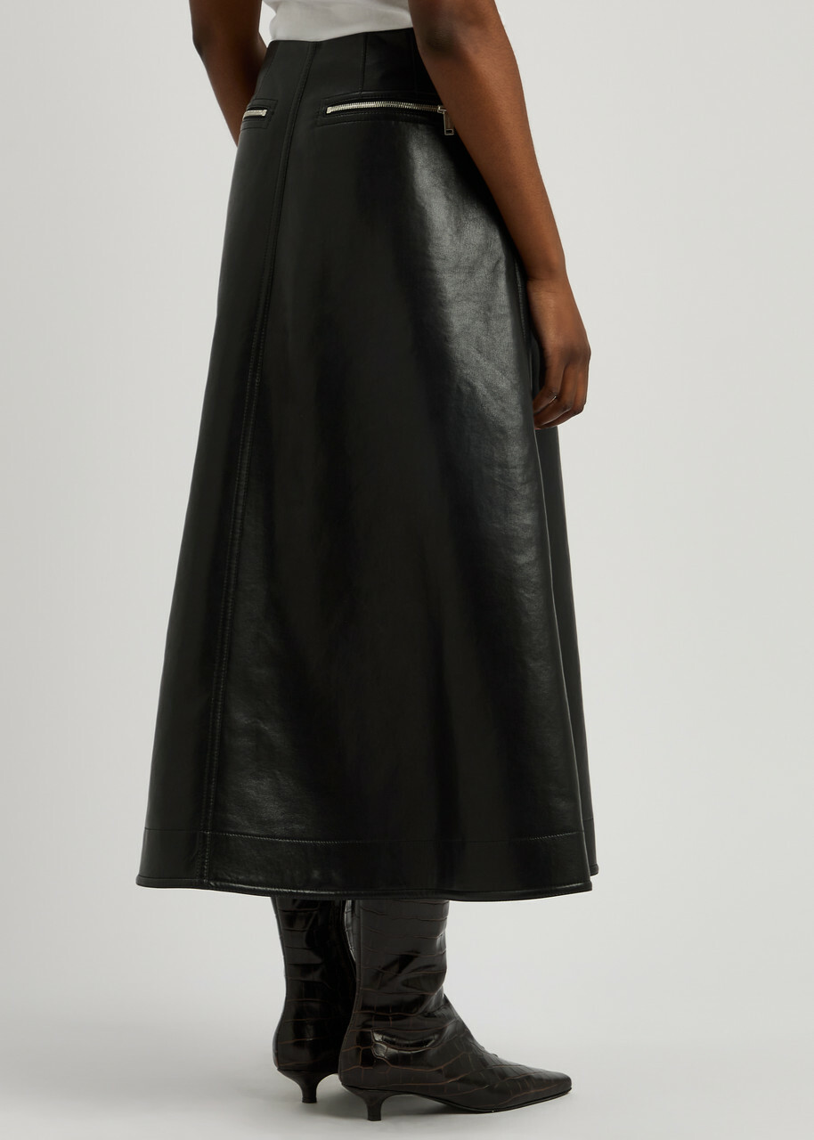 Nanushka Aleka Faux Leather Midi Skirt Black
