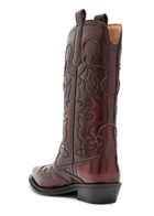 Ganni Embroidered Faux Leather Mid-calf Western Boots Burgundy