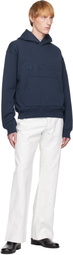 Helmut Lang Navy Embossed Logo Hoodie