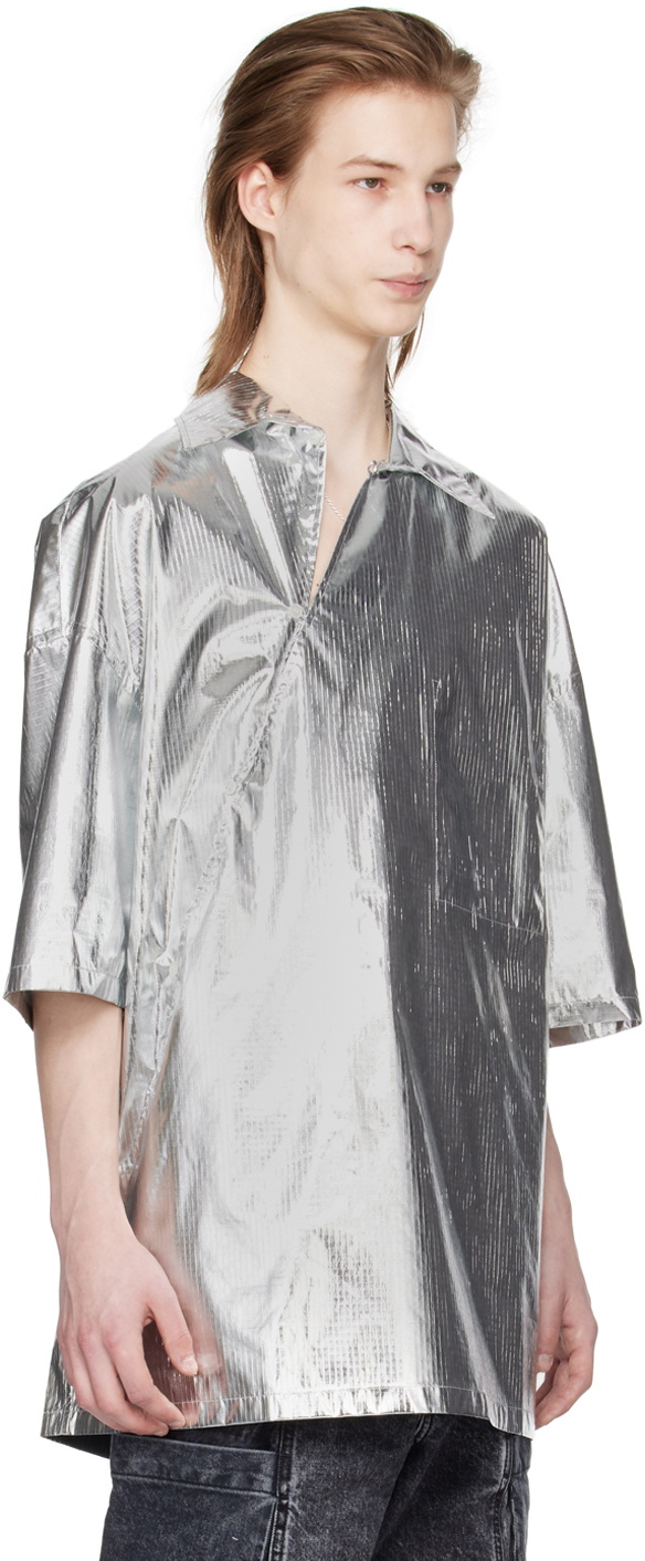 T/SEHNE Silver Asymmetric Slash Shirt