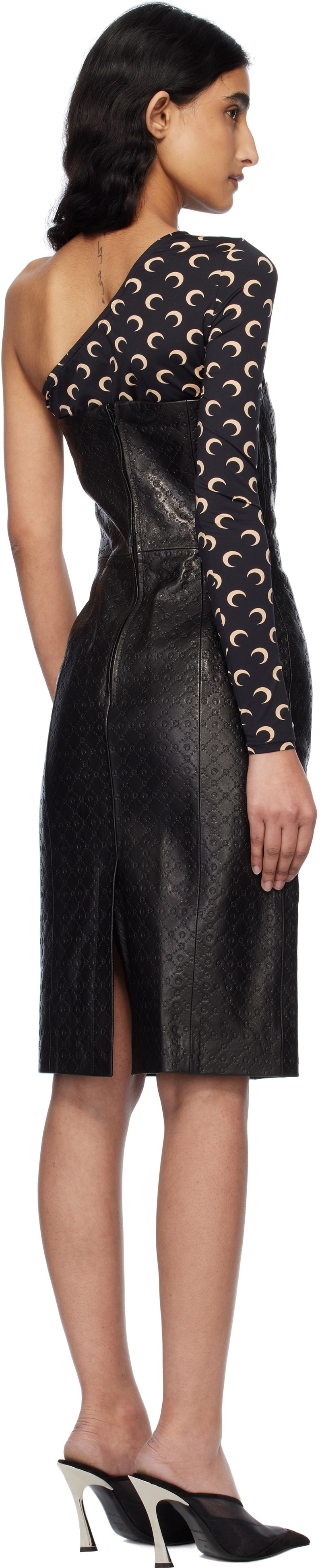 Marine Serre Black Moonogram Embossed Leather Midi Dress