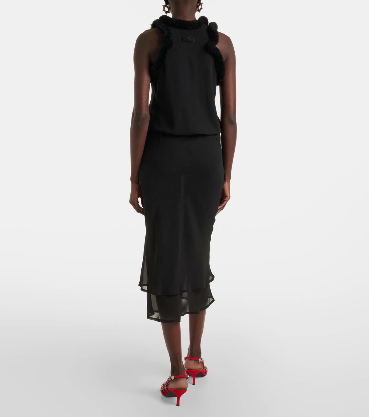 The Attico Faux fur-trimmed midi dress