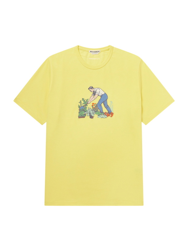 Photo: JW Anderson - Gardener Embroidered Cotton-Jersey T-Shirt - Yellow