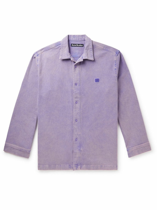 Photo: Acne Studios - Osearat Logo-Appliquéd Cotton-Blend Twill Overshirt - Purple