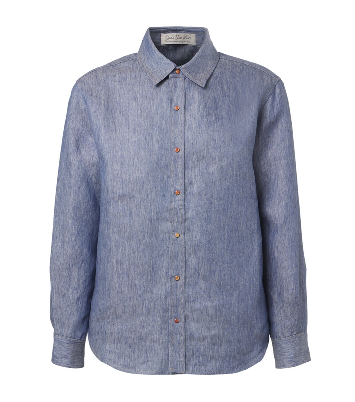 Photo: God's True Cashmere Linen denim shirt with carnelian