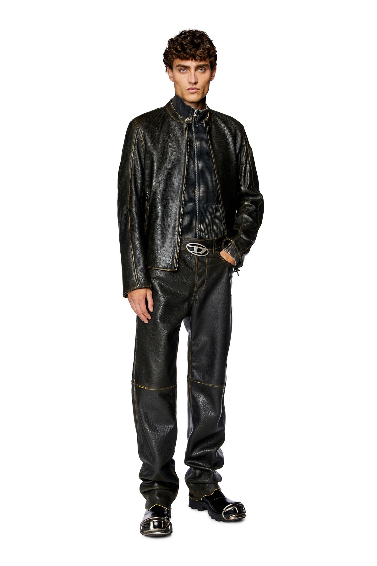 Diesel Biker jacket in wrinkled leather - Leather jackets Mens in