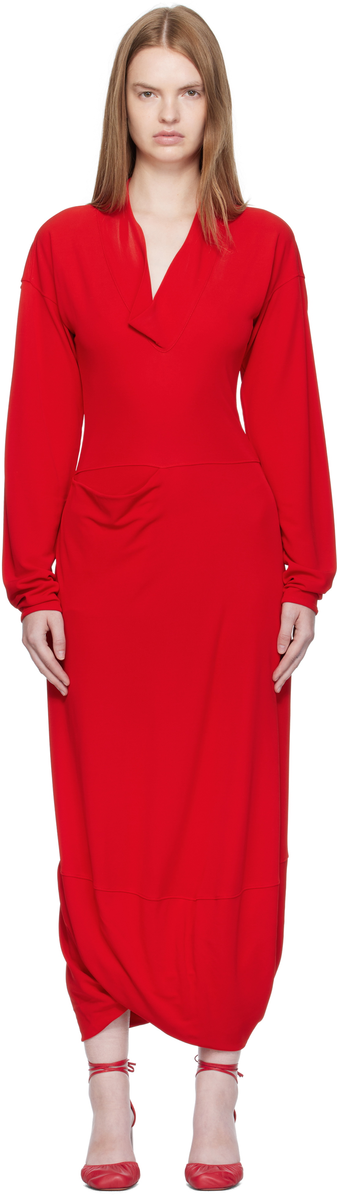 LEMAIRE Red V Neck Maxi Dress