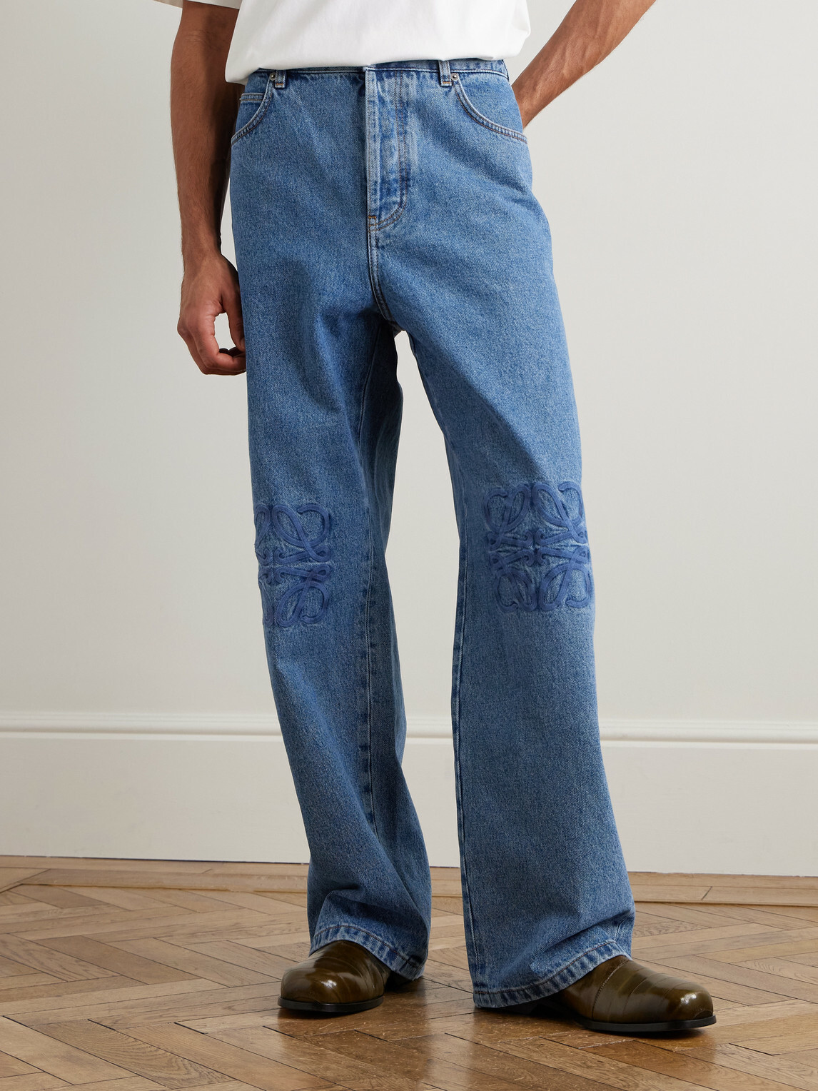 LOEWE - Anagram Wide-Leg Logo-Embroidered Jeans - Blue