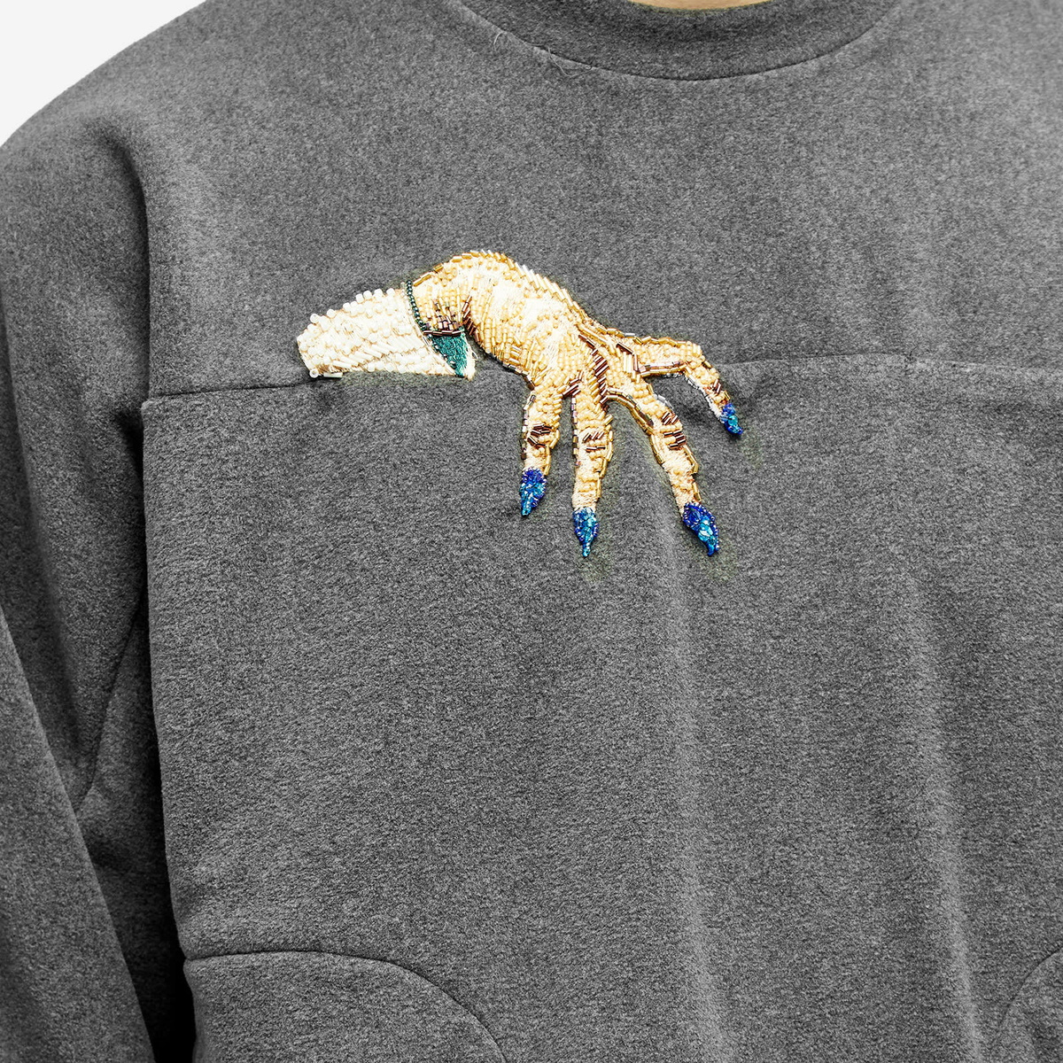 Undercover Men's Embroidered Hand Crew Knit in Charcoal Undercover